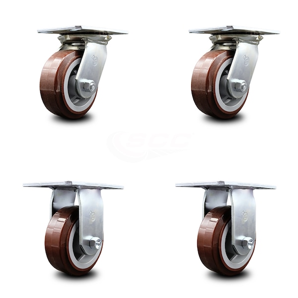 5 Inch Polyurethane Caster Set with Ball Bearings 2 Swivel 2 Rigid SCC